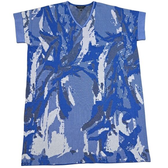 Ming Wang Textured Elegant Chic Knit Abstract Shift Dress XL Blue Multi-Color - Picture 1 of 17